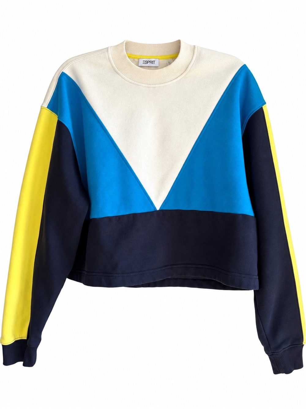 Esprit Colorblock Crew Sweatshirt in Blue, White, Navy & Yellow